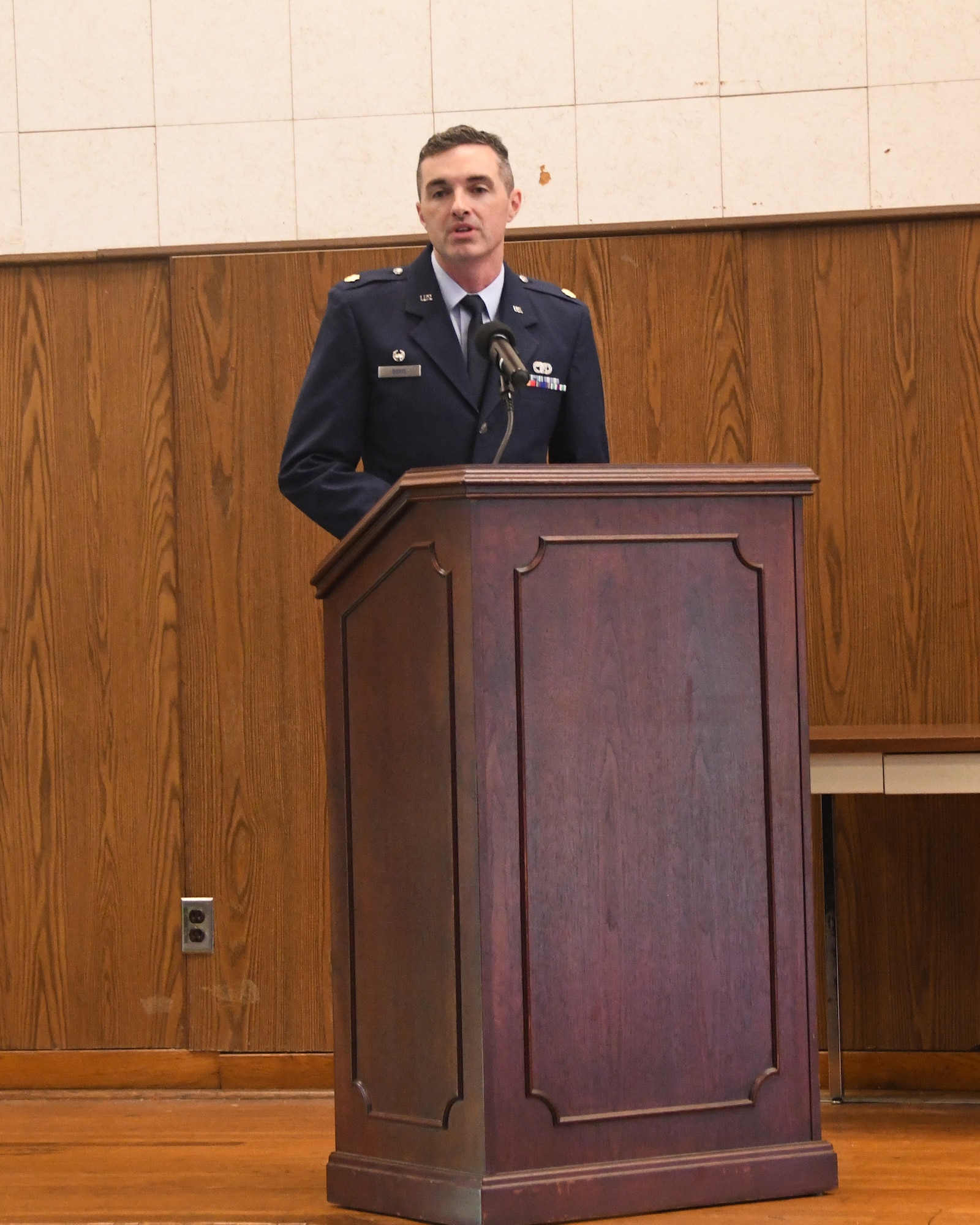 Maj. Michael Doris assumes command of the 459th Logistics Readiness Squadron during a June 3, 2023, assumption of command ceremony held at the 459th Air Refueling Wing Auditorium. Doris was previously a logistician in the 759th Logistics Readiness Flight..