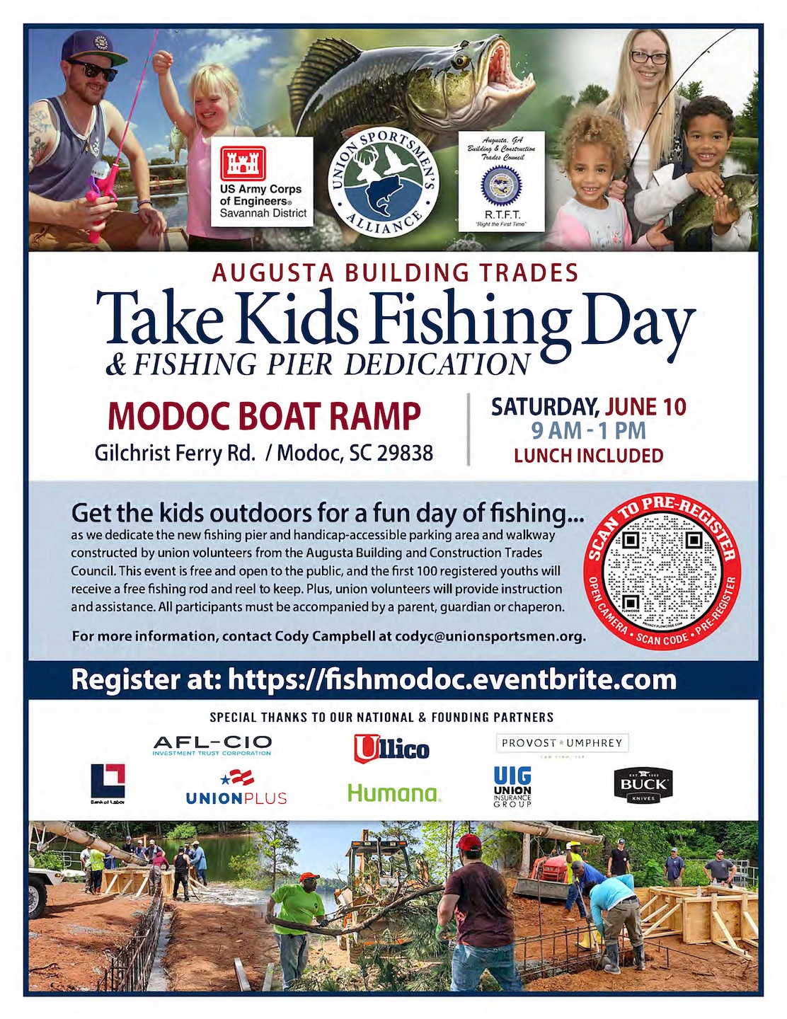 For more information, contact Chief Ranger Henry Way, USACE, J. Strom Thurmond Project Office at 800-533-3478 or 864-333-1100. 
The event point of contact is Cody Campbell at codyc@unionsportsmen.org. 
For a map, directions, and to register, scan the QR code and see the flyer.