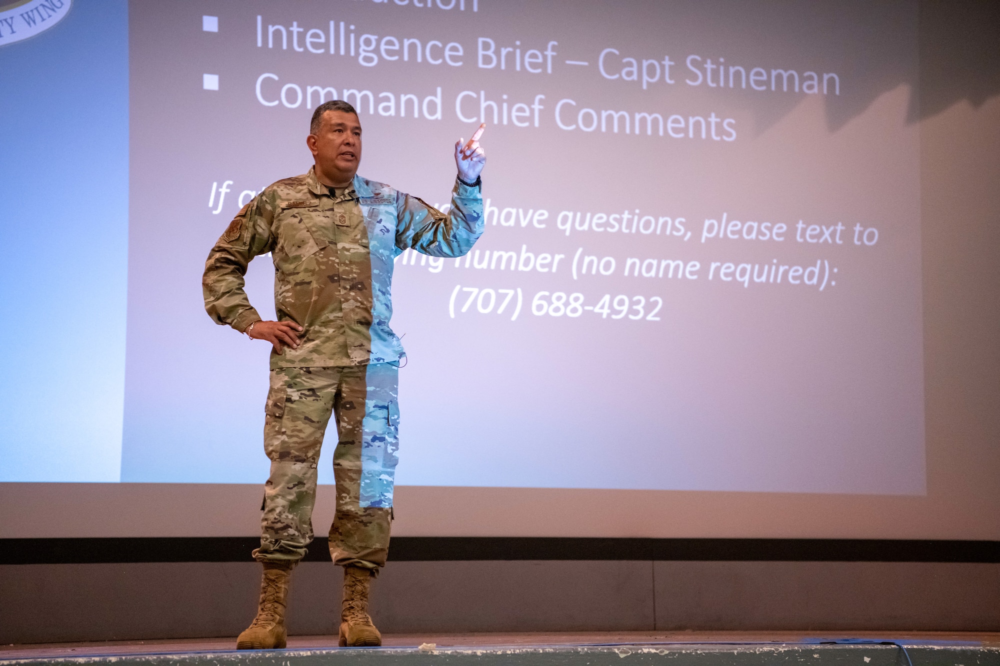 Airmen of the 349th Air Mobility Wing attend an enlisted call at Travis Air Force Base, California on June 3-4, 2023. The event allowed for communication from senior enlisted leadership including messages regarding retention, recruitment, security, and mental health.