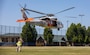 An MH-60 Seahawk helicopter, assigned to Naval Air Station Whidbey Island's Search and Rescue, takes off from Naval Station Everett (NSE), June 6, 2023. NSE participated in a regional aircraft emergency response training exercise that includes aircraft and first responders from state, county, and local partner agencies in the Northwest Regional Aviation consortium. The training focuses on preparing for a potential real-world earthquake and tsunami disaster response. The exercise will help participating organizations, including the Navy, improve their ability to work together to support local emergency responders in a large-scale organized response. (U.S. Navy photo by Mass Communication Specialist 2nd Class Ethan Soto)