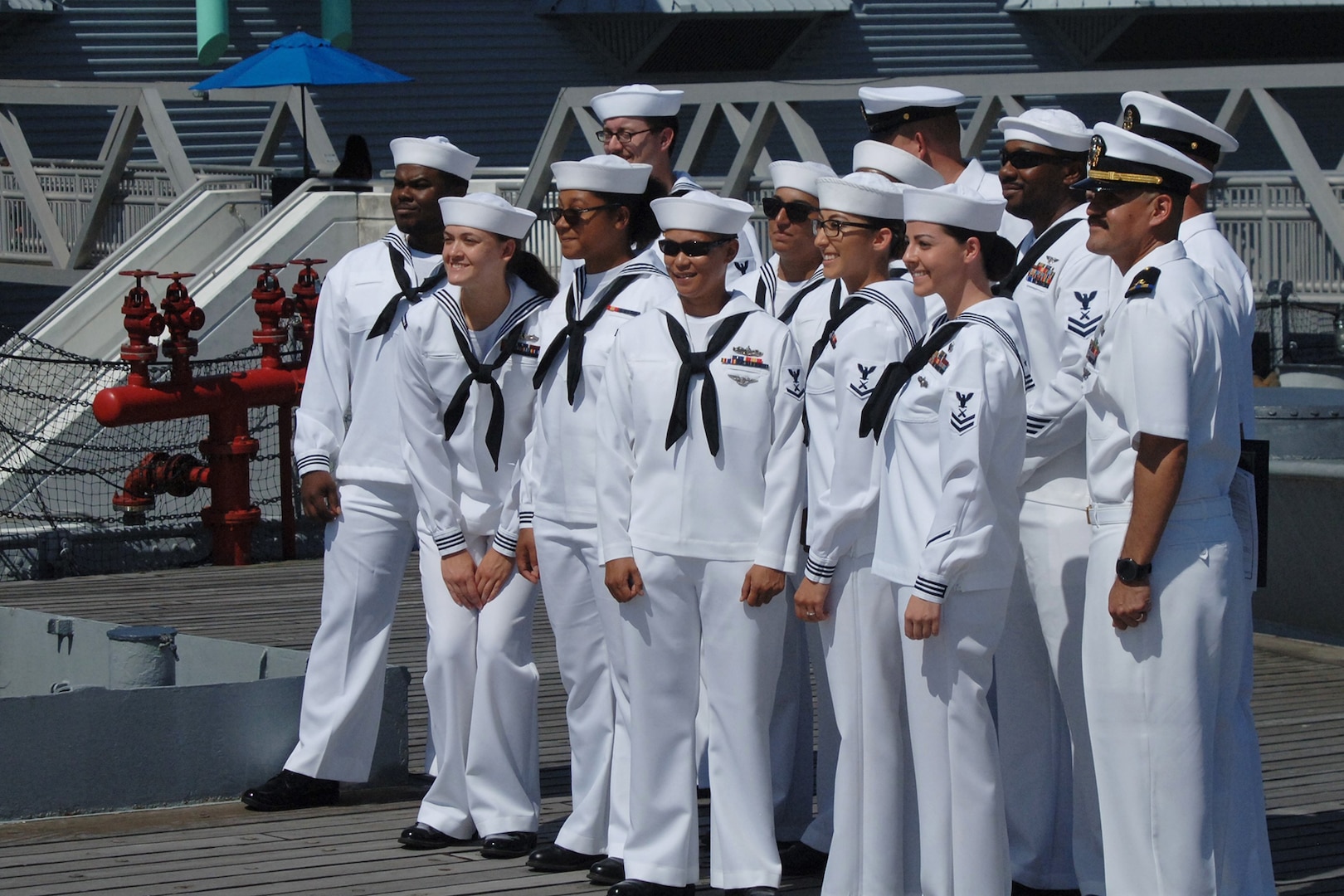 Sailors pose for a group photo.