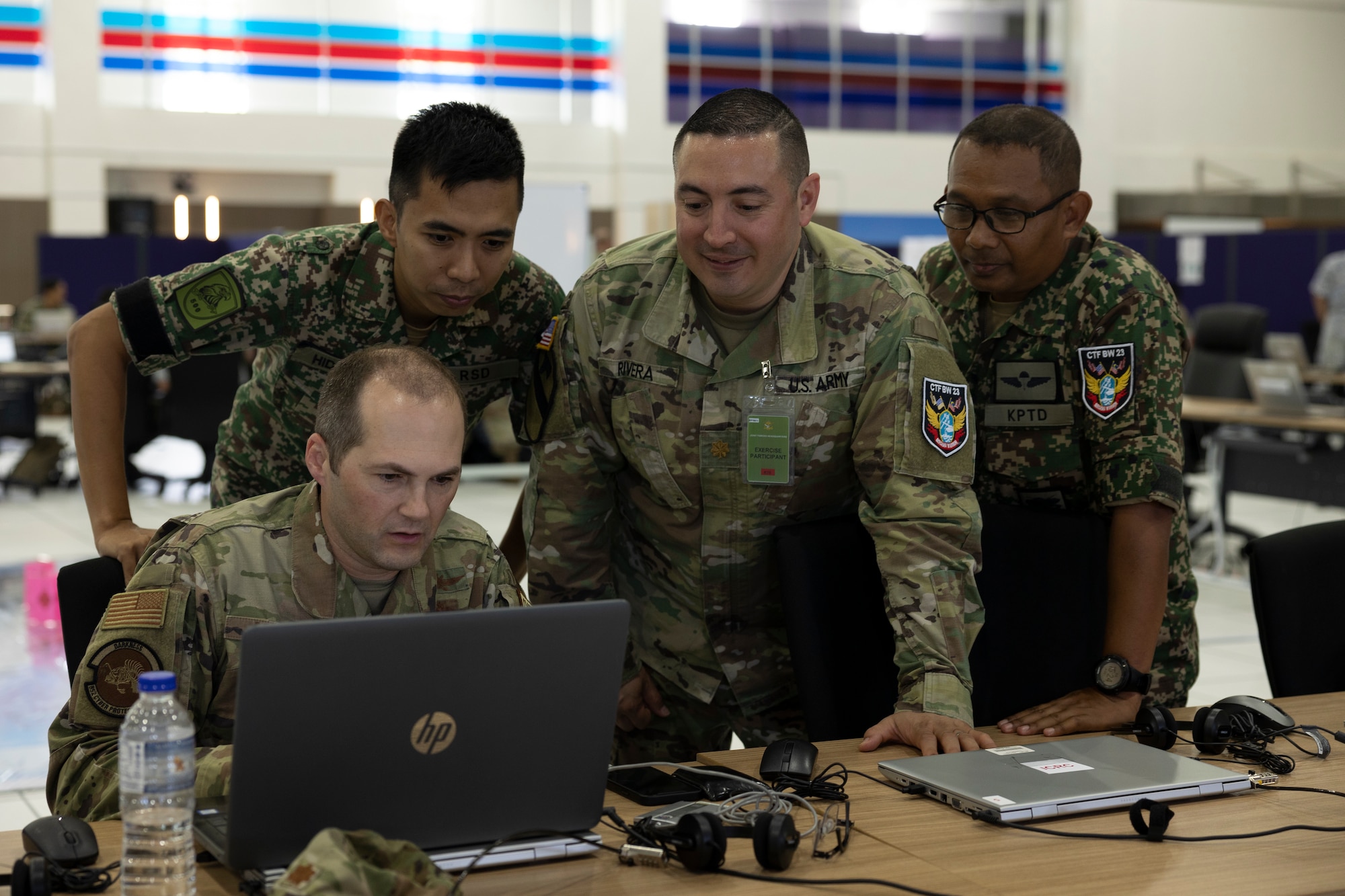 Malaysian and U.S. Armed Forces service members complete a mission analysis during the staff exercise of Bersama Warrior 23 at the Joint Warfighting Center on Malaysian Armed Forces Headquarters Base, Kuantan, Padang, Malaysia, June 5, 2023. The annual Bersama Warrior exercise is sponsored by U.S. Indo-Pacific Command and hosted by the Malaysian Armed Forces.