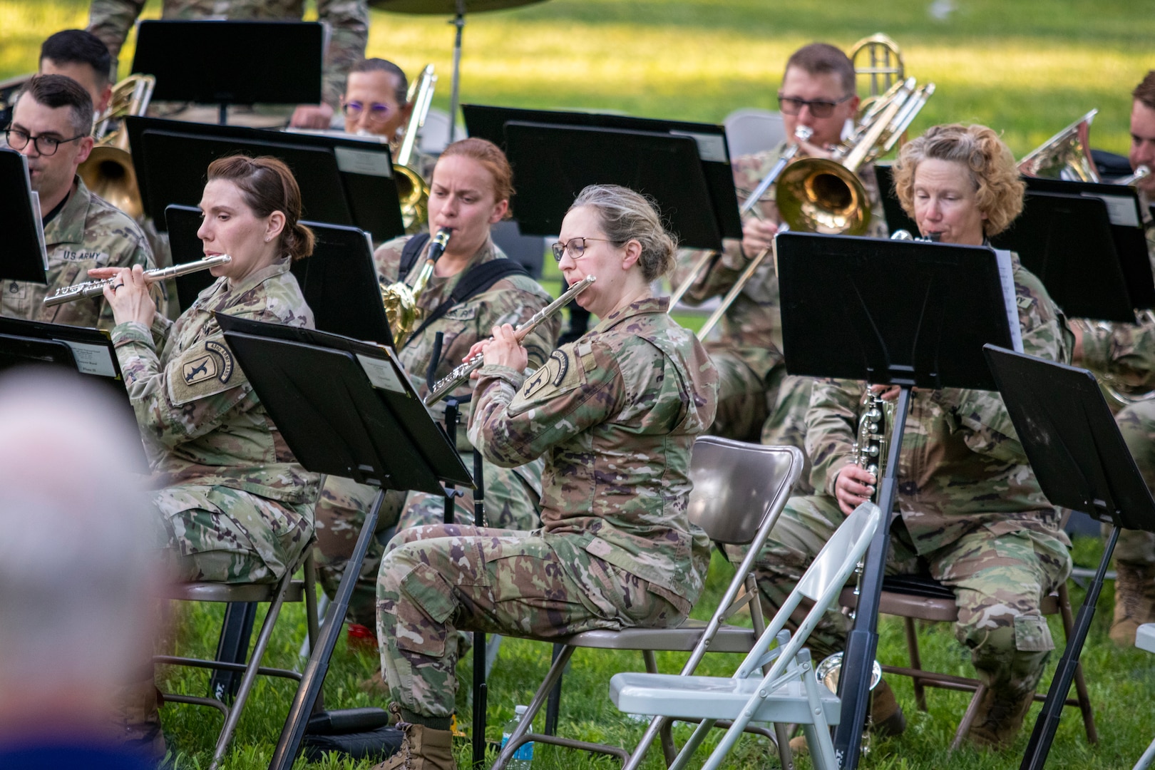 Nebraska National Guard 43rd Army Band flutist, Sgt. 1st Class Colleen Jeffrey of LaVista, Nebraska, performs during the band's 75th anniversary concert, June 3, 2023, at the Wildewood Park in Ralston, Nebraska.