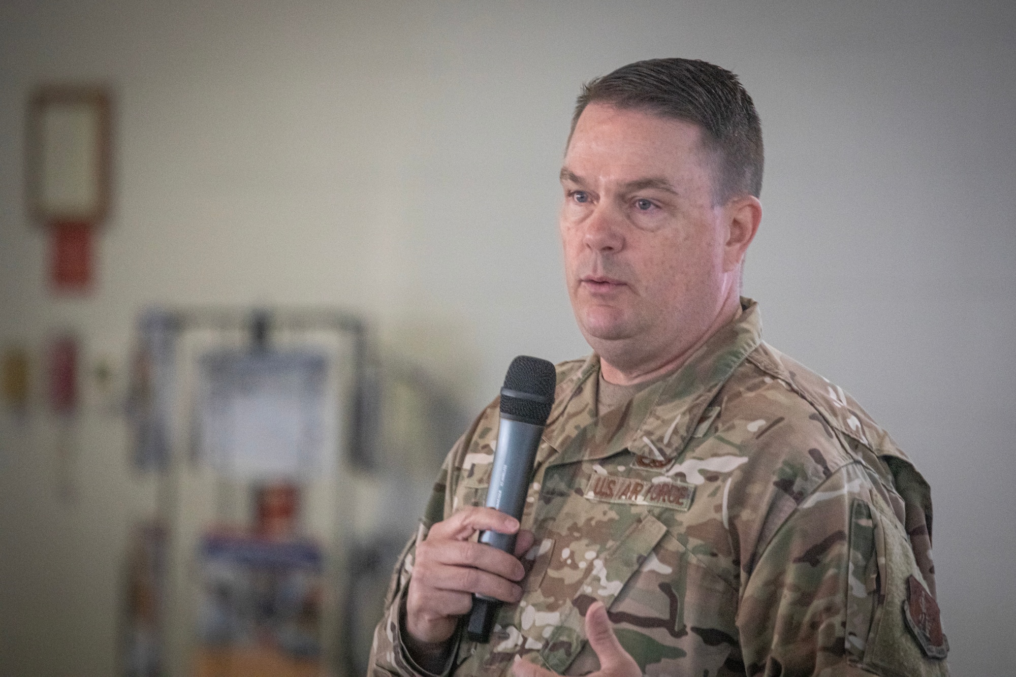 Brig. Gen. Patrick Kennedy, Commander of the New Jersey Air National Guard, and Assistant Adjutant General-Air, speaks at the 5th Annual O-6/E-9 Summit held at the 177th Fighter Wing on Atlantic City Air National Guard Base, New Jersey, June 7, 2023.