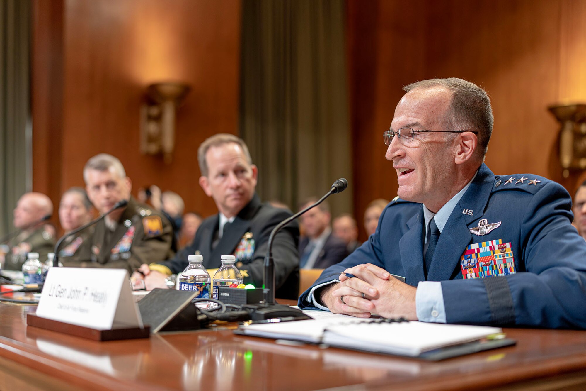 Lt. Gen. John P. Healy, Chief of the Air Force Reserve and commander of the Air Force Reserve Command answers a question regarding the Fiscal Year 2024 budget before the Senate Appropriations Subcommittee on Defense, Washington D.C., June 1, 2023. (U.S. Air Force Photo by Tech Sgt. Brent A. Skeen)
