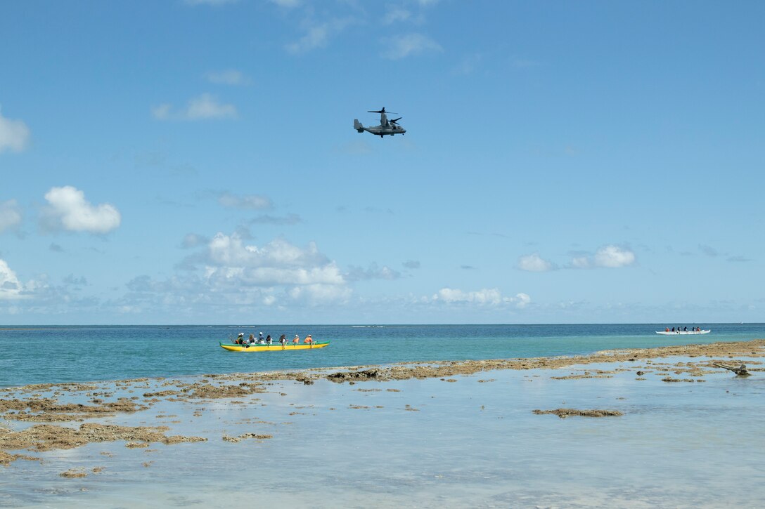 Participants paddle canoes with the Marine Corps Base Hawaii Canoe Club during a Drug Education For Youth event (DEFY), MCBH, June 5, 2023. DEFY was established in 1993 by the Navy Drug Demand Reduction Task Force to teach children about substance abuse, bullying, and gang culture, and to provide them with alternative activities and positive life skills. (U.S. Marine Corps photo by Cpl. Chandler Stacy)