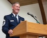 Chief Master Sgt. Kenneth Richards, senior enlisted leader of the 123rd Medical Group, addresses an audience of friends, family and fellow Airmen during his retirement ceremony at the Kentucky Air National Guard Base in Louisville, Ky., May 20, 2023. Richards is retiring after 30 years of service. (U.S. Air National Guard photo by Staff Sgt. Chloe Ochs)