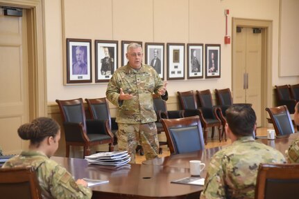 A 'speed of trust' event was conducted by Army Chaplain (Col.) Bobby Patton, command chaplain, to initiate discussion about organizational trust.
Patton led a series of activities that the participating leaders can share with the Soldiers and Airmen in their units. Encouraged actions to build trust were: be straight with people, demonstrate respect (paramount), have self-awareness, create transparency, take responsibility for your actions or inactions, show appropriate loyalty, give credit where credit is due, and be a lifelong learner. Patton emphasized that a lack of these things can erode trust, and with trust may come change.
"Remember, there is only one person in this world you can change," said Patton.