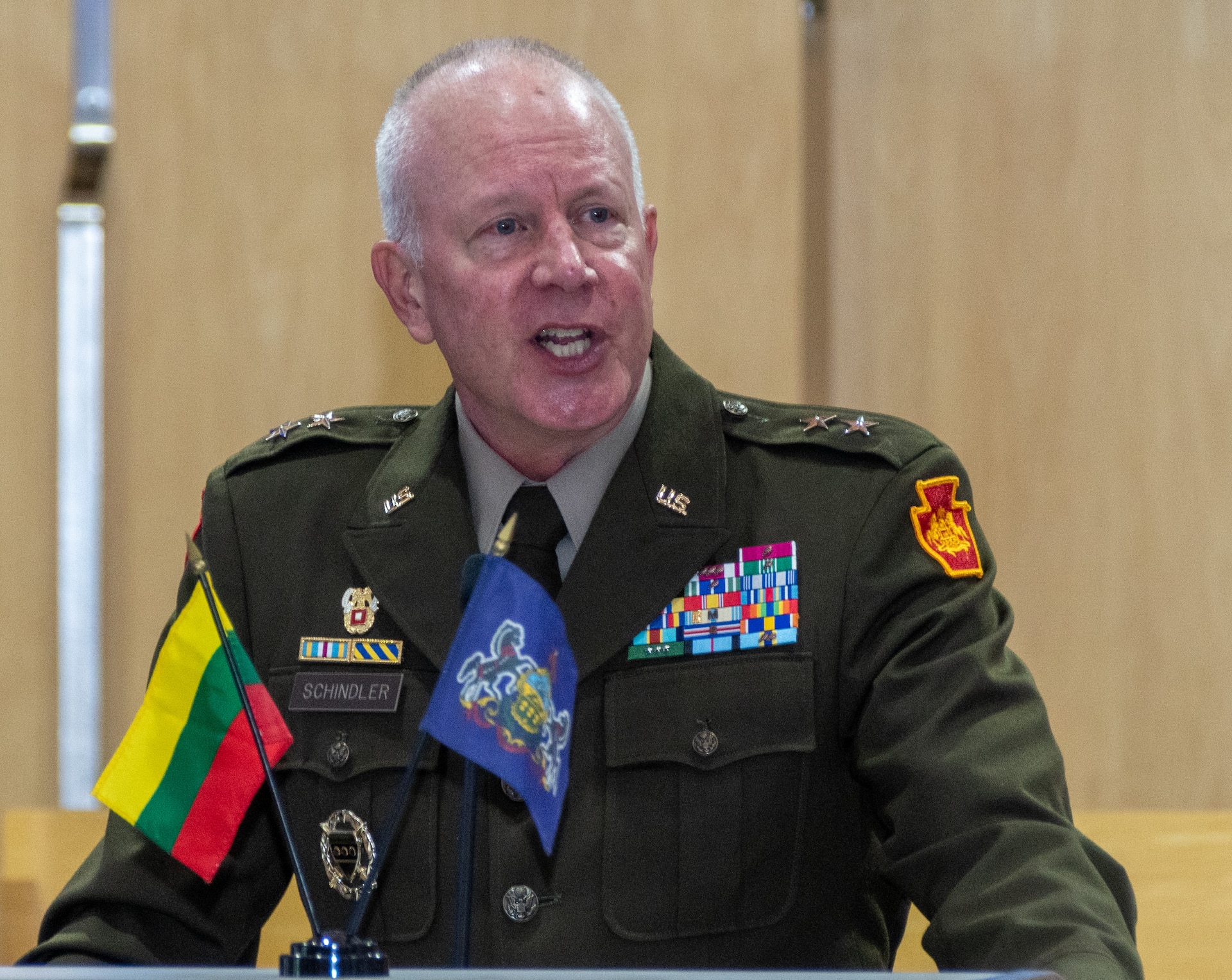 Pennsylvania Adjutant General Maj. Gen. Mark Schindler speaks during a ceremony celebrating the 30th anniversary of the partnership between the Pennsylvania National Guard and Lithuania June 6 in Harrisburg, Pa. (Pennsylvania National Guard photo by Wayne V. Hall)