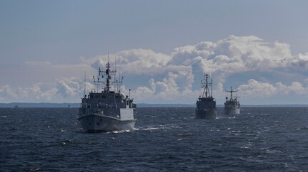 230604-N-N0901-3001 BALTIC SEA (June 4, 2023) NATO and Swedish ships steam in formation after departing Tallinn, Estonia, June 4, 2023, to participate in exercise Baltic Operations 2023 (BALTOPS 23). BALTOPS 23 is the premier maritime-focused exercise in the Baltic Region. The exercise, led by U.S. Naval Forces Europe-Africa and executed by Naval Striking and Support Forces NATO provides a unique training opportunity to strengthen the combined response capability critical to preserving the freedom of navigation and security in the Baltic Sea. (Courtesy Photo provided by OR-7 Aaron Zwaal, Royal Netherlands Airforce)