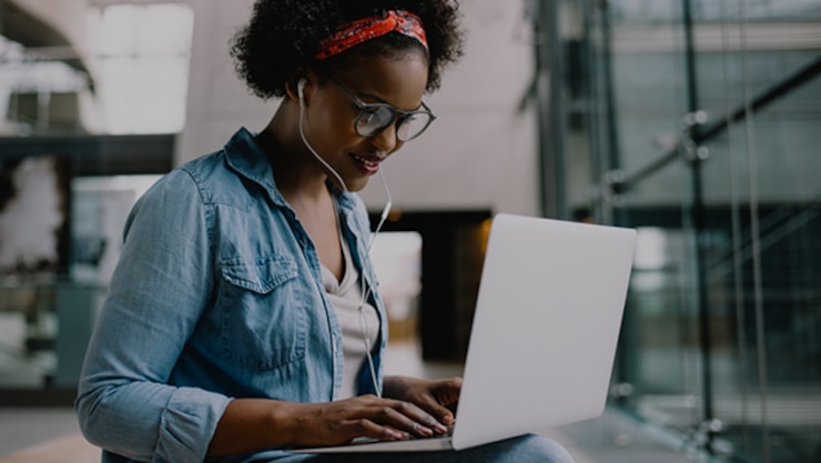 Womans looking for answers on computer