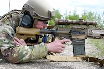 Alaska Air National Guard Staff Sgt. Marcus Alphin, 268th Security Forces, 168th Wing, fires a M110 A1 Marksman Rifle during the TAG Match at the Fort Wainwright Range Complex June 4, 2023. The TAG Match is an annual marksmanship competition designed to challenge and test basic shooting fundamentals.