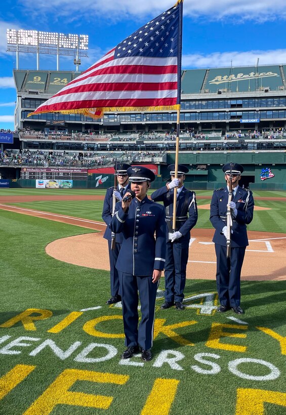 A1C Angst performed the National Anthem at the Oakland A's opening game