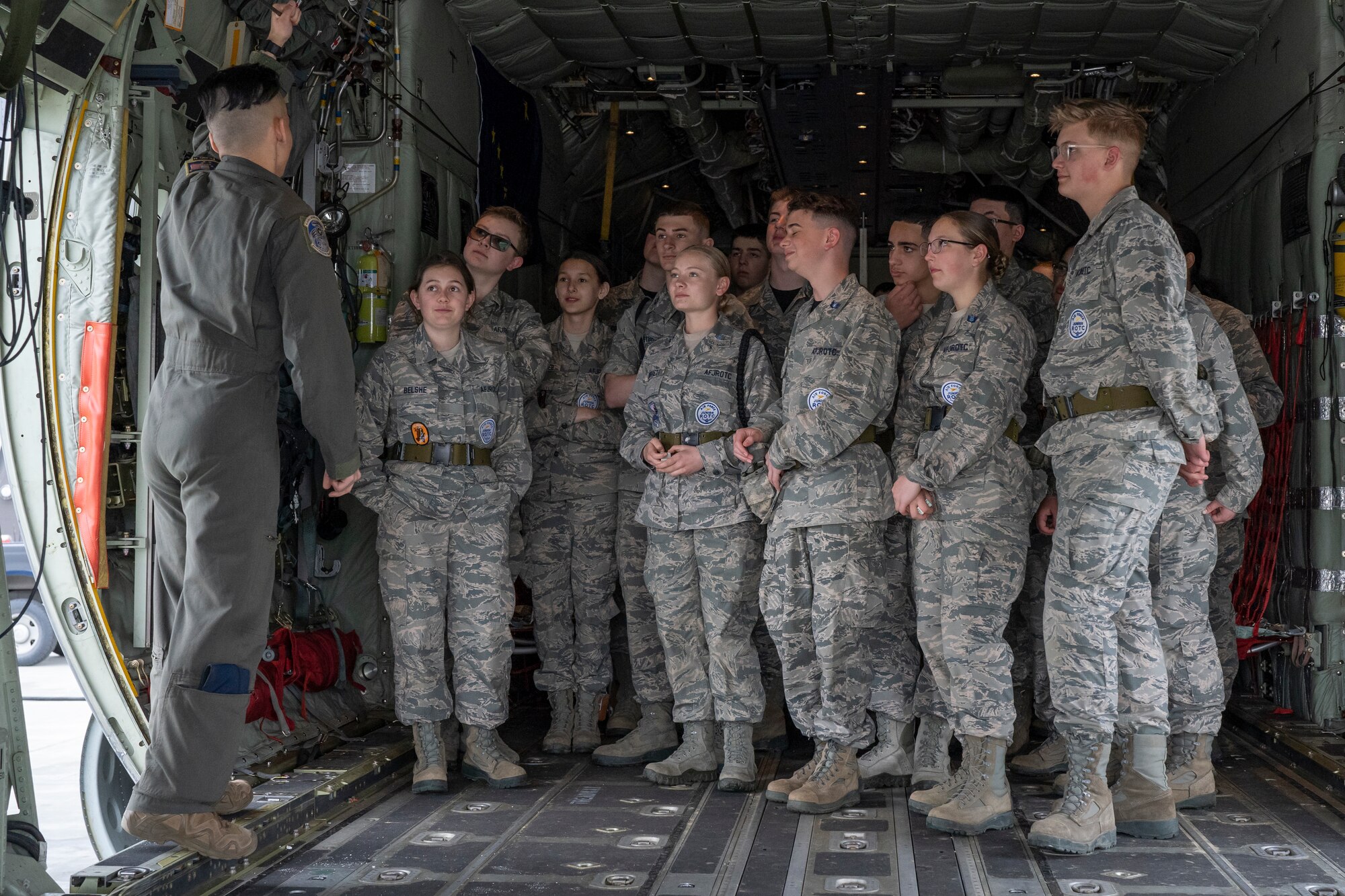 As part of a week-long camp, Air Force Junior Reserve Officers’ Training Corps cadets from three local high schools toured multiple aircraft and Alaska Air National Guard facilities, and flew in an HC-130J Combat King II assigned to the 176th Wing and 3rd Wing at Joint Base Elmendorf-Richardson, Alaska, June 6, 2023.