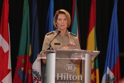 he commander of U.S. Southern Command, U.S. Army Gen. Laura Richardson, speaks during the opening ceremony for the Caribbean Nations Security Conference (CANSEC 2023).