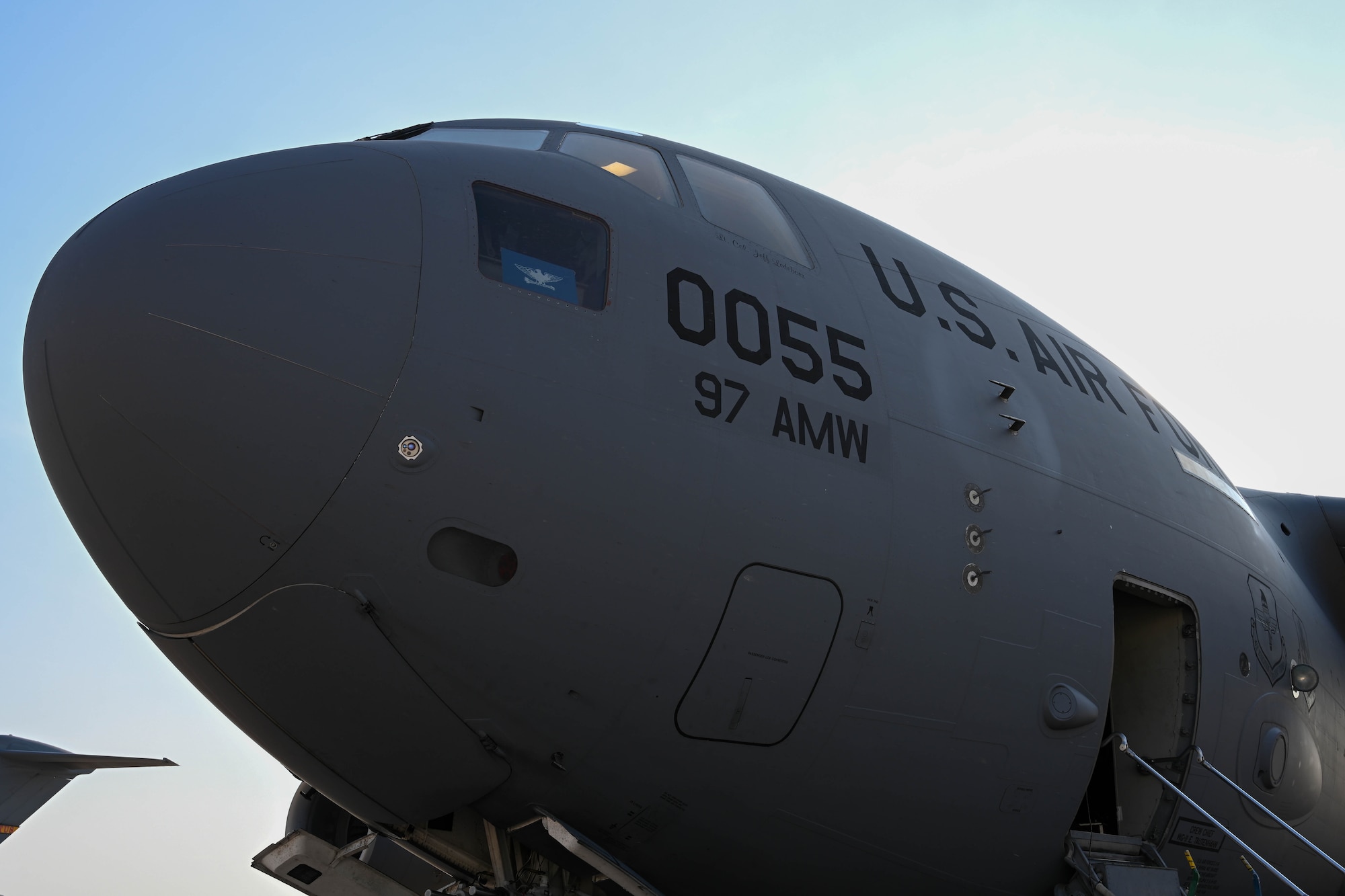 A C-17 Globemaster III aircraft sits on the flight line at Altus Air Force Base, Oklahoma, June 6, 2023. The C-17 is capable of rapid delivery of troops and all types of cargo to main operating bases, as well as perform tactical airlift and airdrop missions, making it the most flexible cargo aircraft in the airlift force. (U.S. Air Force photo by Senior Airman Trenton Jancze)