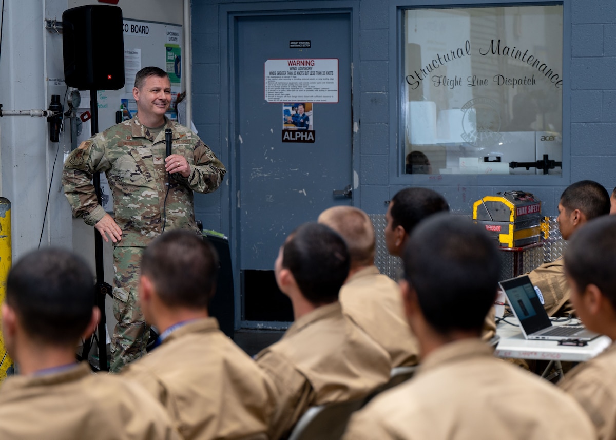 The 349th Maintenance Squadron at Travis AFB, hosted a day- long open house during the June 4th, 2023, unit training assembly to bolster up qualified new recruits interested in aircraft maintenance, welding, and other mechanical career fields. The tour covered many areas of the base, flight line, welding shop areas and a presentation was given to the guests about the Air Force Reserve and what it means to serve. (U.S. Air Force photo by MSgt. Jose Aquilizan)