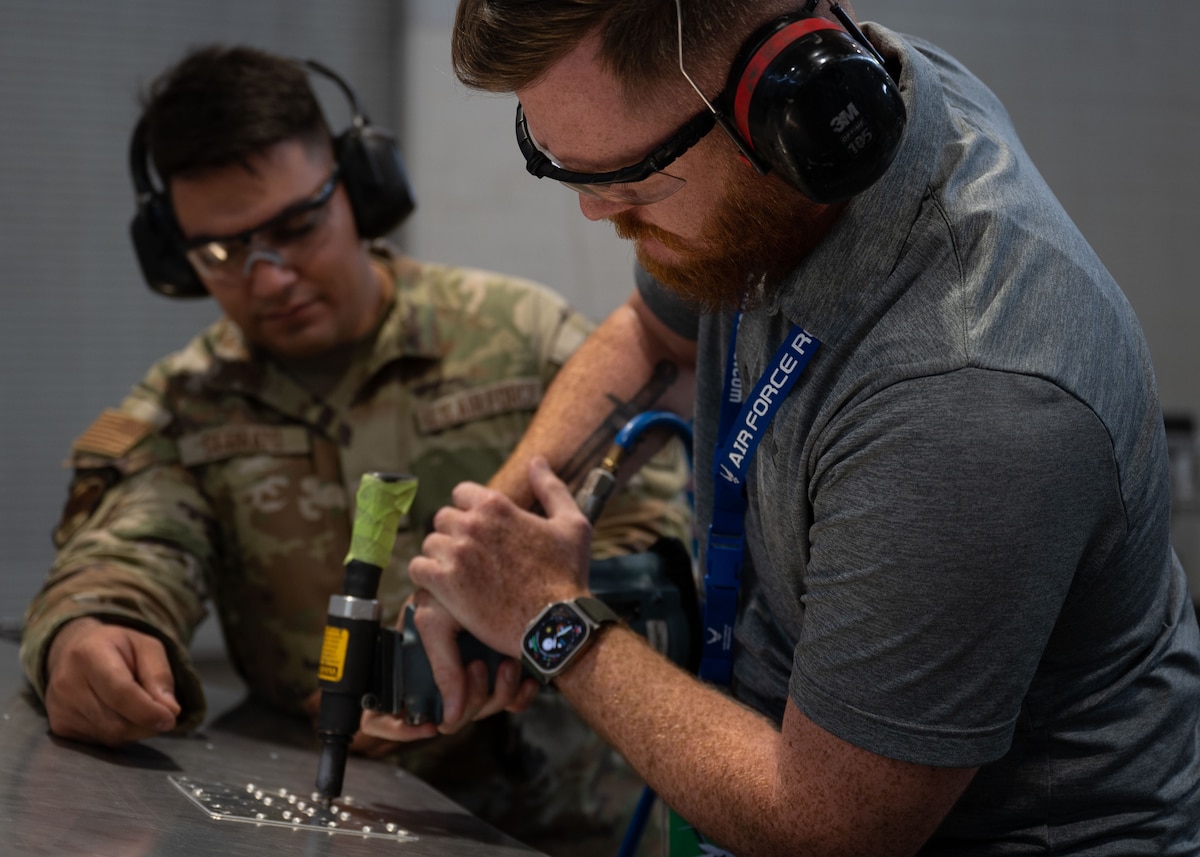 The 349th Maintenance Squadron at Travis AFB, hosted a day- long open house during the June 4th, 2023, unit training assembly to bolster up qualified new recruits interested in aircraft maintenance, welding, and other mechanical career fields. The tour covered many areas of the base, flight line, welding shop areas and a presentation was given to the guests about the Air Force Reserve and what it means to serve. (U.S. Air Force photo by MSgt. Jose Aquilizan)