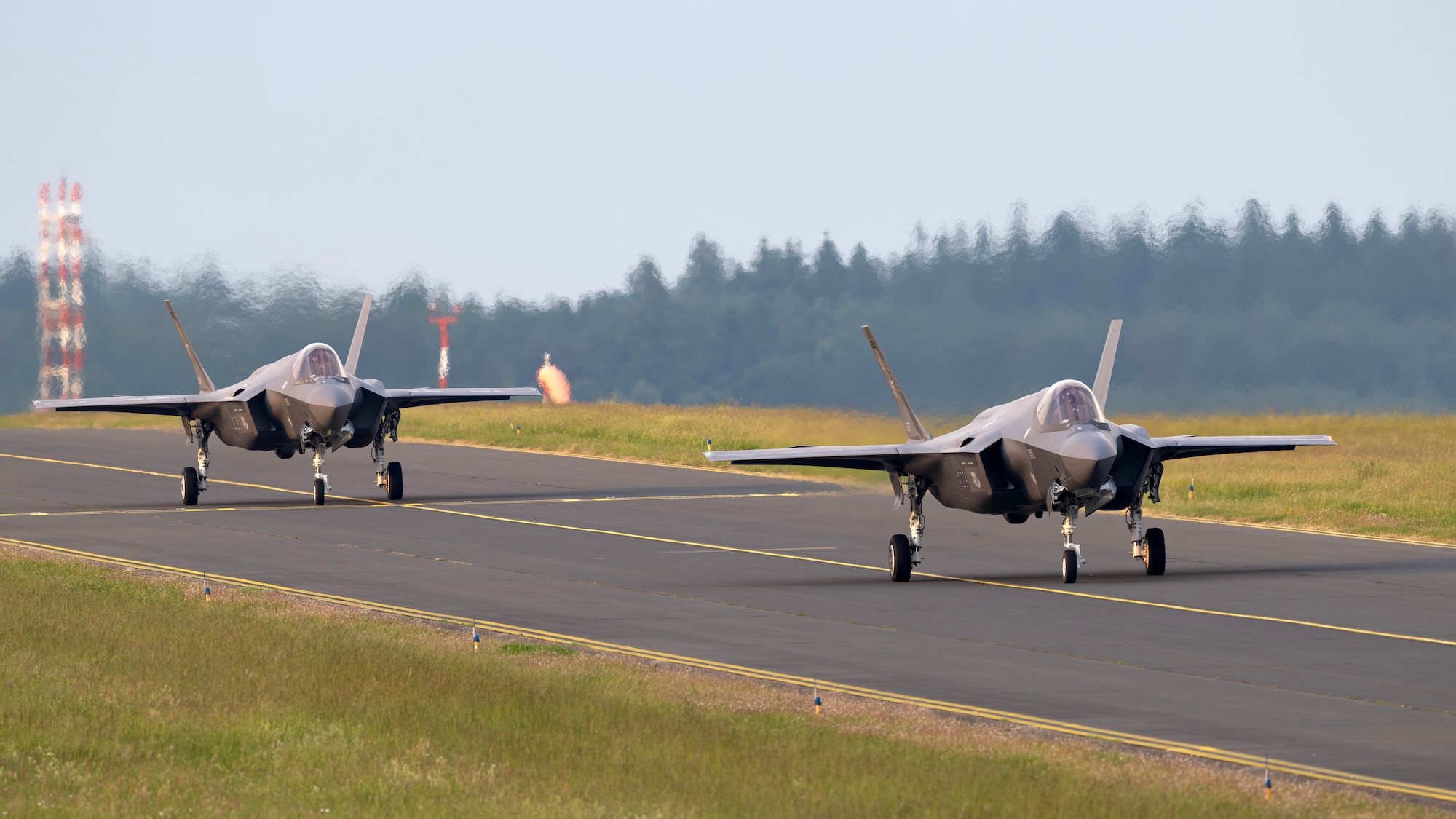U.S. Air Force F-35A Lightning II aircraft arrive at Spangdahlem Air Base, Germany.