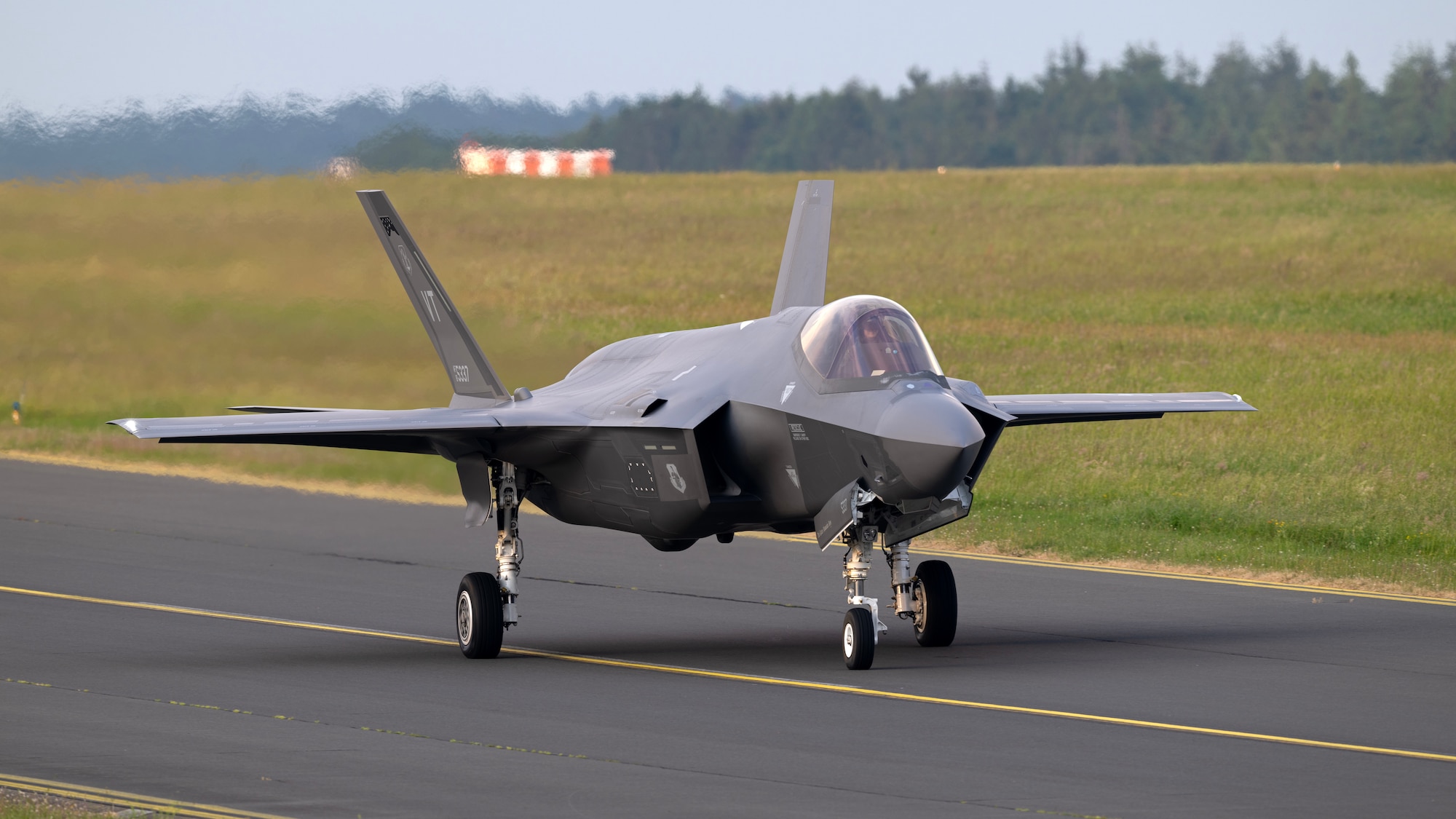 U.S. Air Force F-35A Lightning II aircraft arrive at Spangdahlem Air Base, Germany.
