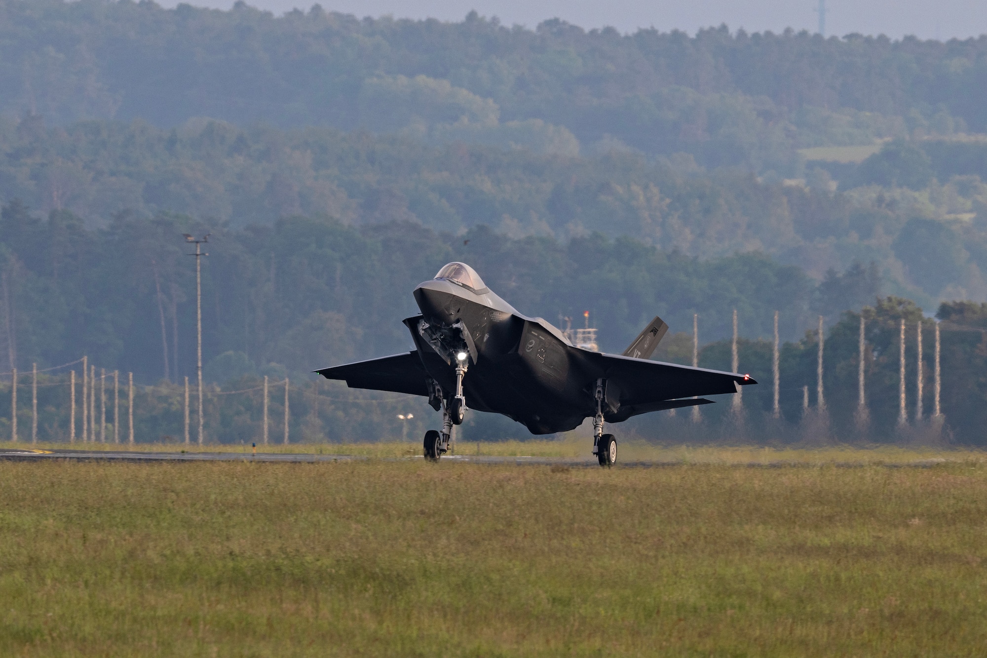 U.S. Air Force F-35A Lightning II aircraft arrive at Spangdahlem Air Base, Germany.