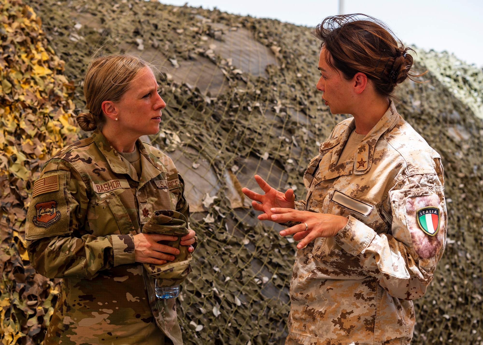 U.S. Airmen from the 386th Air Expeditionary Wing participate in an open day at the Italian SAMP-T site at Ali Al Salem Airbase, Kuwait, June 5, 2023.