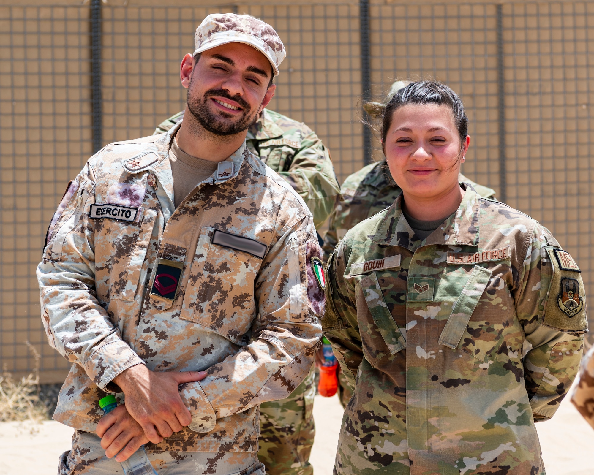 U.S. Airmen from the 386th Air Expeditionary Wing participate in an open day at the Italian SAMP-T site at Ali Al Salem Airbase, Kuwait, June 5, 2023.