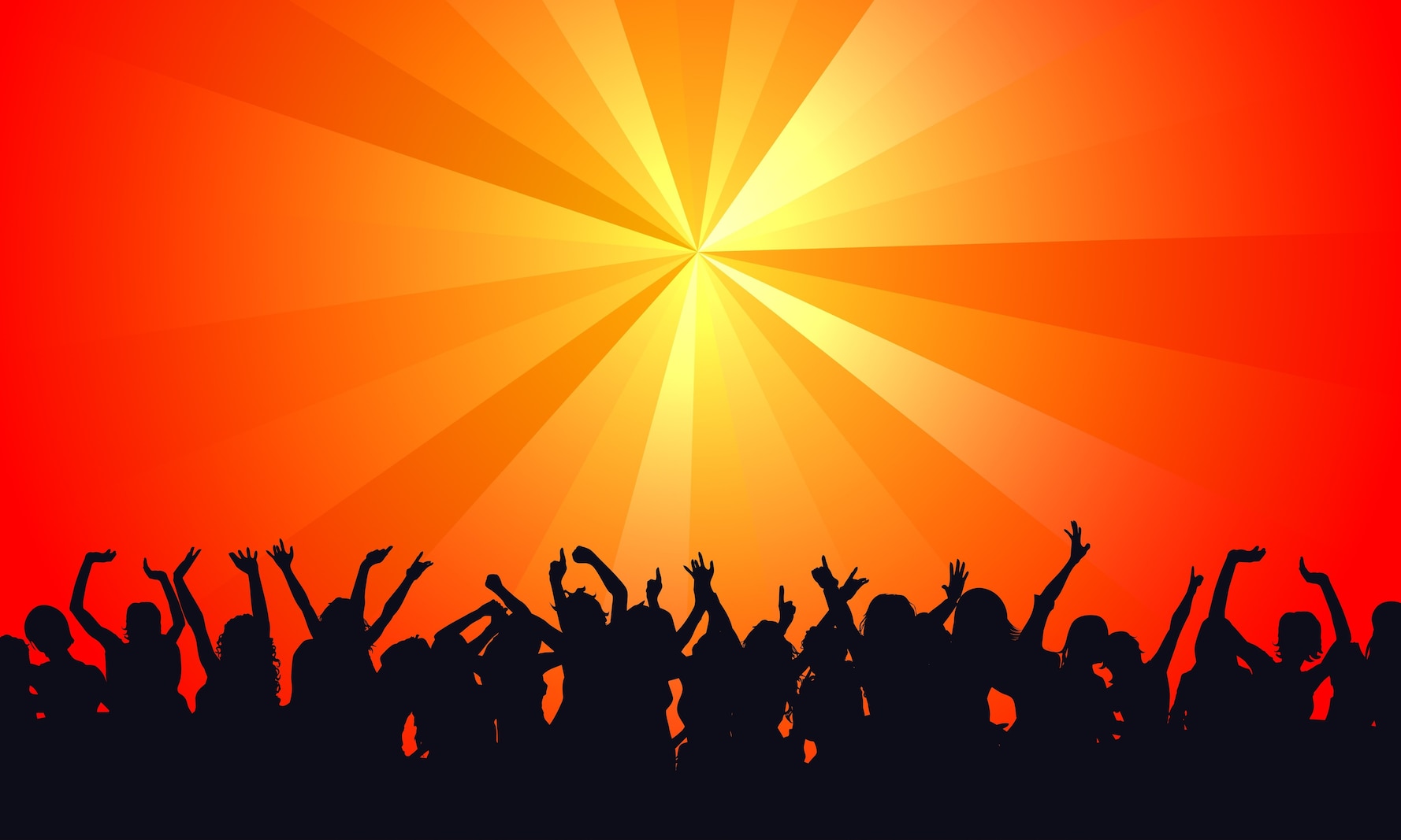 bright sun background with silhouette concert members dancing