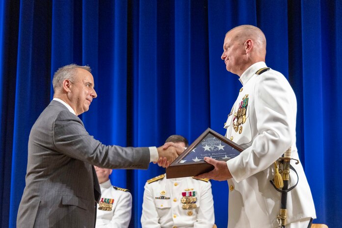 Naval Surface Warfare Center, Carderock Division holds a change of command on May 12, 2023, in Bethesda, Md., where Capt. Matthew Tardy relieved Capt. Todd E. Hutchison as commanding officer after three years of service to Carderock. (U.S. Navy photo by Devin Pisner)