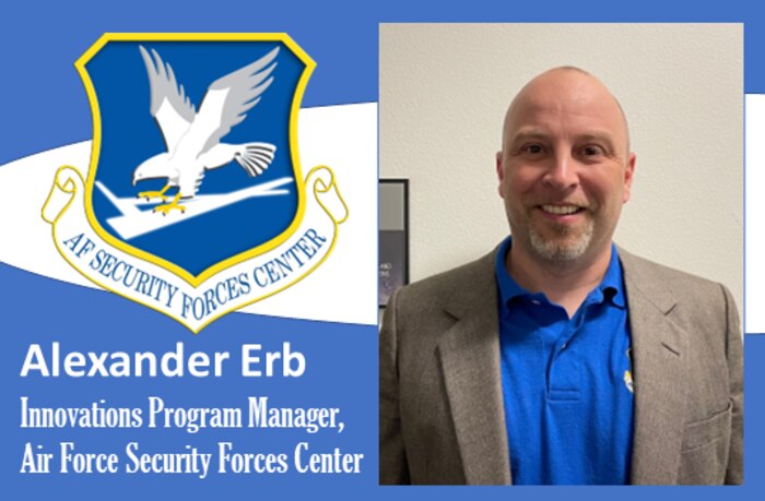 Photo of Erb with graphic of AFSFC shield