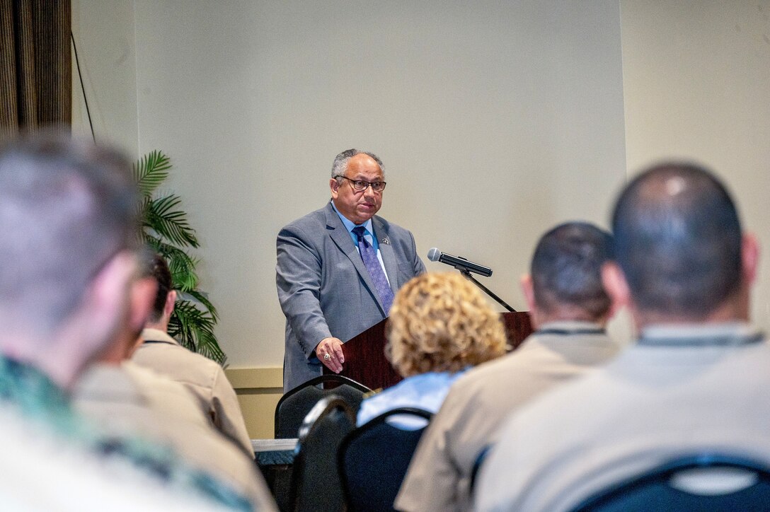 WASHINGTON (June 8, 2023) Secretary of the Navy Carlos Del Toro attended and spoke on the final day of the three-day 2023 Association of Naval Services Officers (ANSO) Eastern Regional Symposium in Naval Station Norfolk. (U.S. Navy photo by Mass Communication Specialist 2nd Class Theodore Lee)