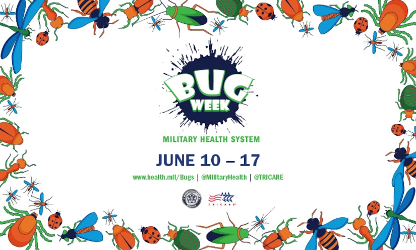 Bug Week, dates and other details are surrounded by a border of various colorful bugs.