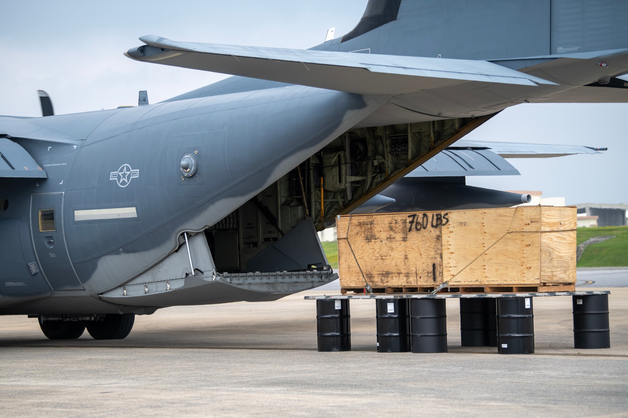 C-130 preparing for take off after payload unloading