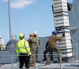 The Royal Danish and U.S. Navy conduct an on load of an inert SM-2 anti-aircraft missile aboard the Royal Danish Navy Iver Huitfeldt-class frigate HDMS Peter Willemoes (F362), June 10, 2023.