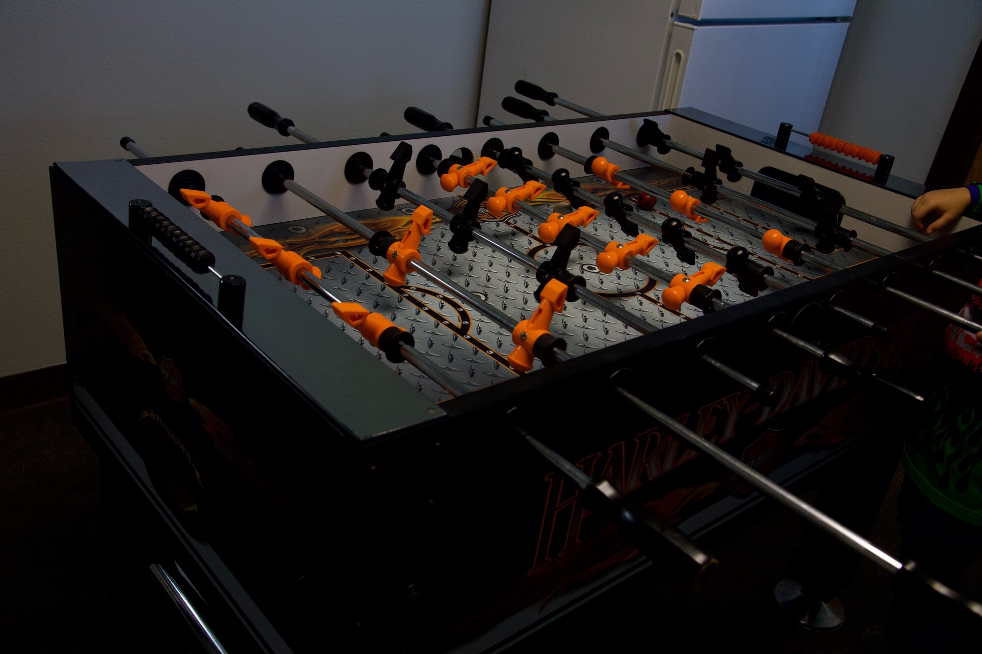 A foosball table is featured in one of the rooms June 2, 2023, at Sheppard Air Force Base, Texas. The Sheppard Spouses Club donated $1,800 to support the new day room for permanent party service members. (U.S. Air Force photo by Airman 1st Class Katie McKee)