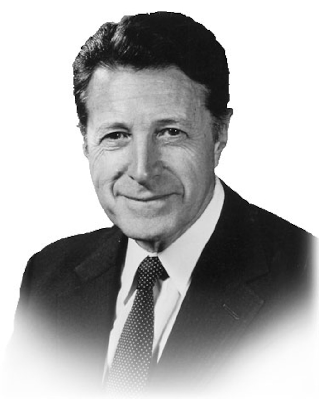 Black and white portrait of Defense Secretary Caspar W. Weinberger