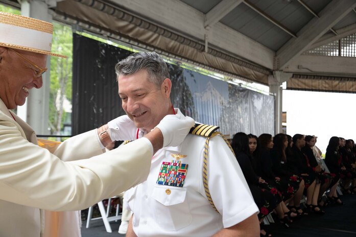 Capt. Kevin Pickard Chief of Staff, Commander, Navy Region North West becomes an Honorary Sir Knight at the annual Royal Rosarian Honorary Knighting Ceremony during Portland Fleet Week in Oregon, June 09, 2023. Portland Fleet Week is a time-honored celebration of the sea services and provides an opportunity for the citizens of Oregon to meet Sailors, Marines and Coast Guardsmen, as well as witness firsthand the latest capabilities of today’s maritime services.