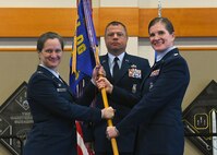 Lt. Col. Stacy Rankin, right, accepts command of the 341st Operations Support Squadron from Col. Tory Kindrick, 341st Operations Group commander, at Malmstrom AFB, Mont., June 12, 2023.