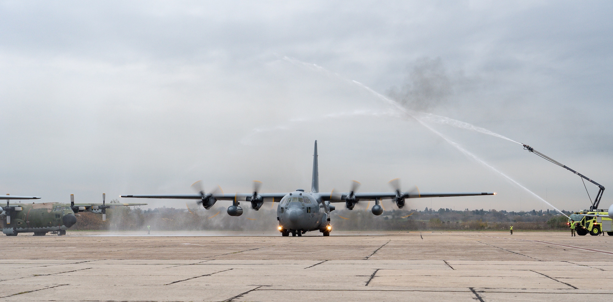 A C-130H lands at I Brigada El Palomar Air Base, Argentina, June 6, 2023. The aircraft has been leased from the U.S. Air Force and through the State Partnership Program, Airmen with the Georgia Air National Guard will train the Argentina air force on the aircraft.