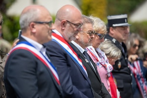 French citizens commemorate the sacrifices made by Allied Soldiers during WWII, in Nehou, France, on June 3, 2023. The U.S. and European Allies demonstrated the strength of alliance from the events of D-Day 79 years ago, which forged almost eight decades of combat-credible collective defense. Hand-selected Big Red One noncommissioned officers represented the Division throughout D-Day commemorations as part of the Big Red One Year of the NCO campaign. The campaign further develops our NCO Corps and recognizes their contributions, both personal and professional, to the 1st Infantry Division. (U.S. Army photo by Pfc. Dawson Smith)