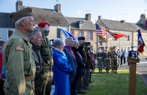 American, French and German troops gather in Picauville, France, on June 2, 2023. American, French and German troops attended the 90th Infantry Division Memorial Ceremony to commemorate the unit’s Soldiers that fought on D-Day 79 years ago. (U.S. Army photo by Pfc. Daniela Lechuga)
