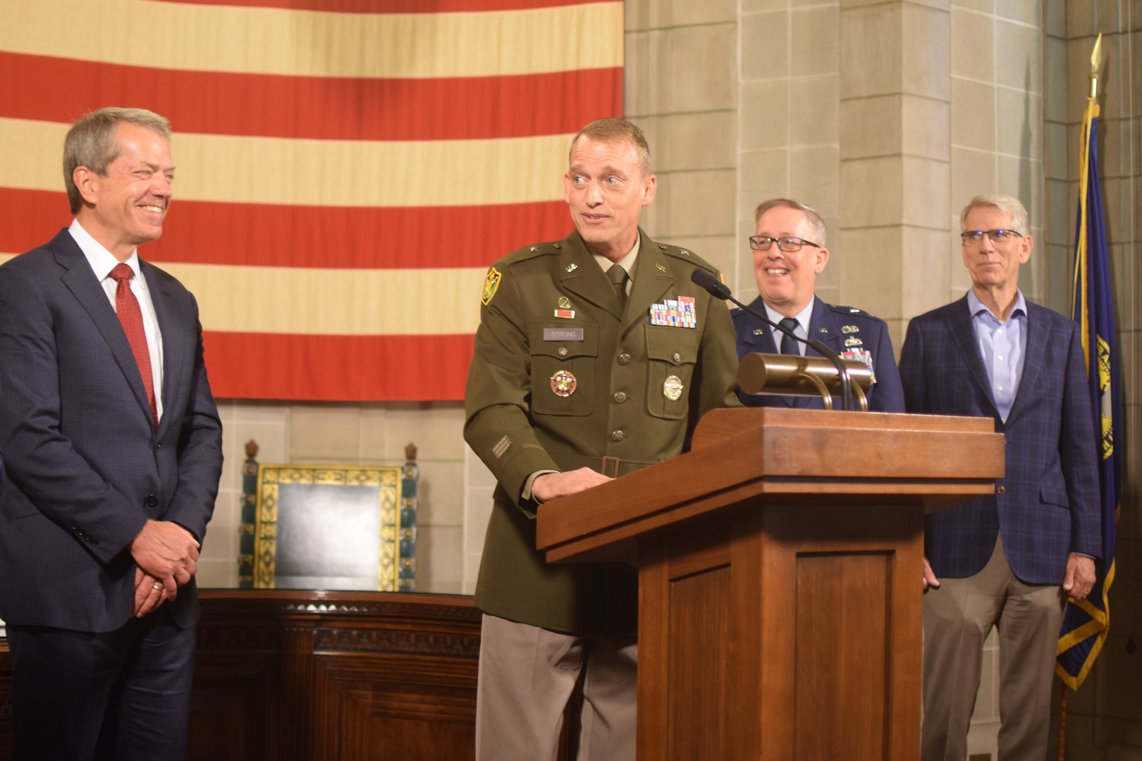 Nebraska Governor Jim Pillen announced his decision May 26, 2023, to appoint Brig. Gen. Craig Strong to become the 34th Adjutant General of the Nebraska Military Department, which includes the Air National Guard, Army National Guard, and Nebraska Emergency Management Agency.