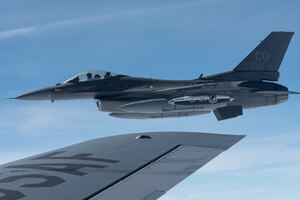 U.S. Air Force A-10 Thunderbolt II aircraft assigned to the 127th Wing, Michigan National Guard, fly in formation behind a KC-135 Stratotanker assigned to the 128th Air Refueling Wing, Wisconsin National Guard, June 5, 2023. Exercise Air Defender integrates U.S. and allied air-power to defend shared values, while leveraging and strengthening vital partnerships to deter aggression around the world.