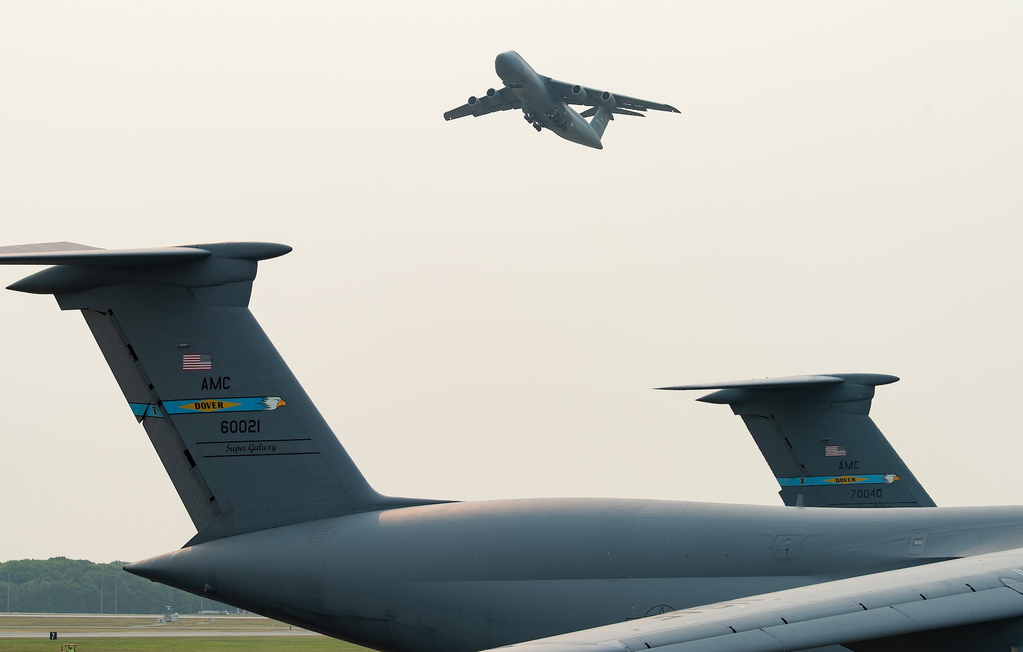 A C-5M Super Galaxy flown by a 9th Airlift Squadron aircrew, takes off from Dover Air Force Base, Delaware, June 6, 2023. C-5M maintainers launched seven Super Galaxies from Dover AFB as part of the base’s hurricane evacuation exercise. (U.S. Air Force photo by Roland Balik)
