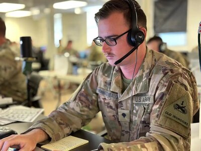 A Soldier from the 1st Armored Division from Fort Bliss, Texas, participates in a Warfighter exercise at Fort Indiantown Gap, Pa., on June 4, 2023. (Photo courtesy of the 1st Armored Division)