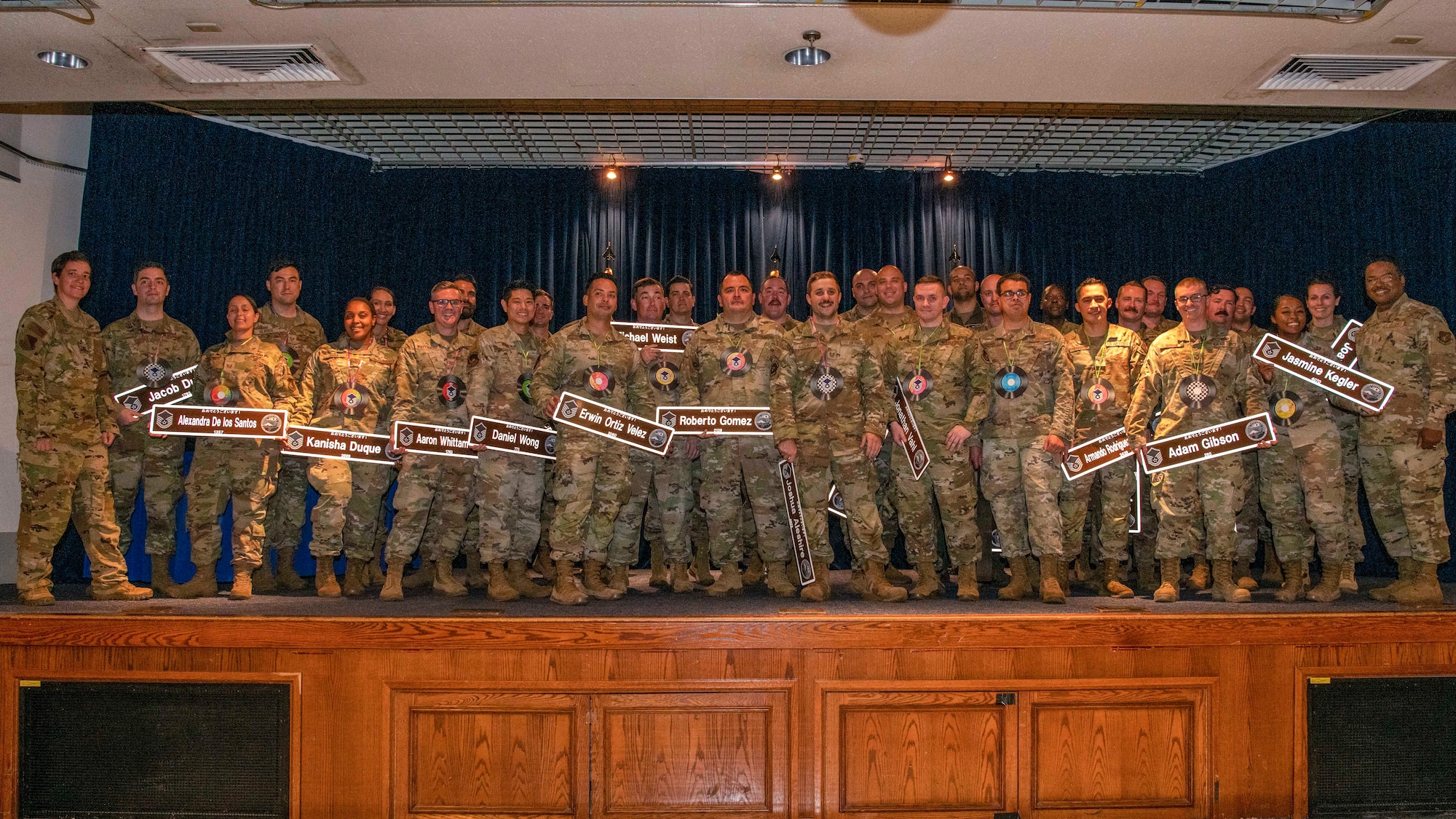 A crowd of soldiers on a stage
