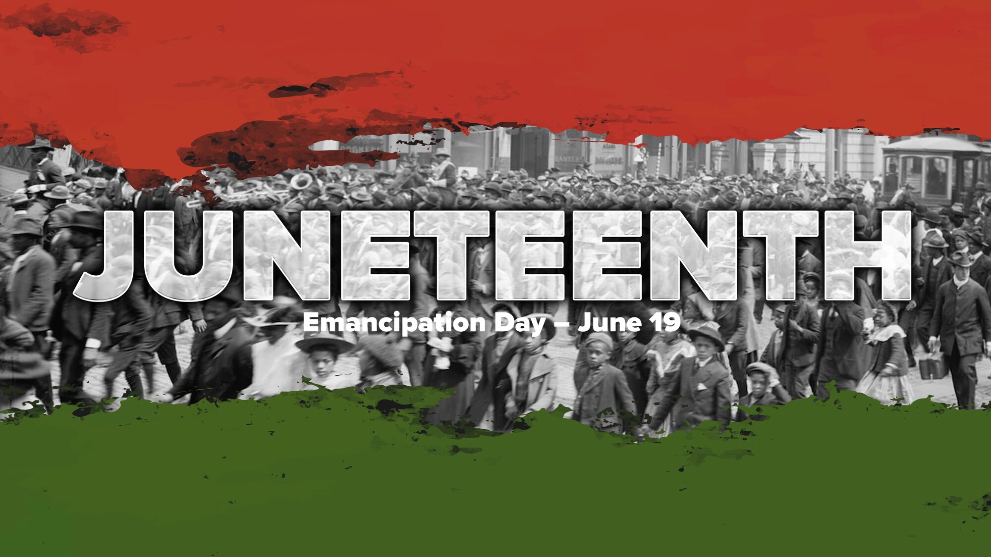 The word Juneteenth overlaid on top of a civil rights event in black and white
