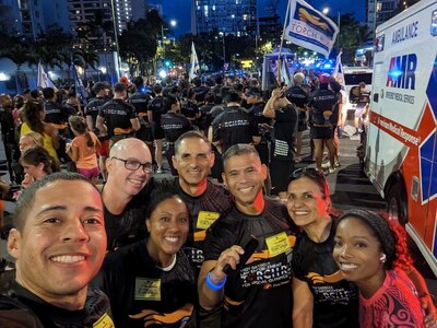 Service members assigned to Joint Task Force-Red Hill gather after participating in the Torch Run, marking the beginning of the 2023 Hawaii Special Olympics held in Honolulu, June 9th 2023.