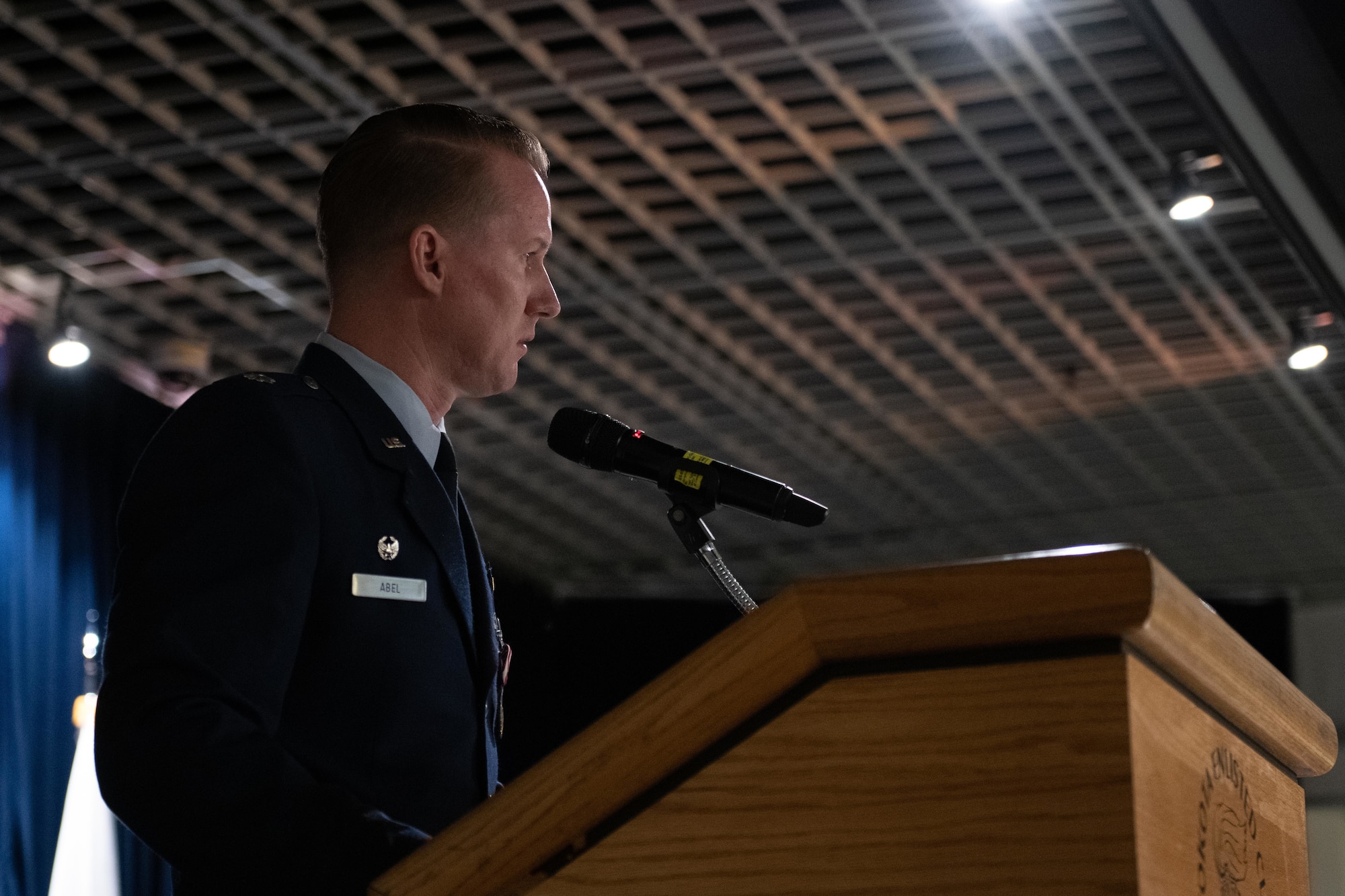 Lt. Col. Abel speaks at the podium.