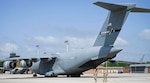 A U.S. Air Force C-17 Globemaster III flown by the 105th Airlift Wing, New York National Guard, prepares to taxi after dropping off cargo to be used for exercise Air Defender 2023 (AD23) at Wunstorf Air Base, Wunstorf, Germany, June 2, 2023. Exercise AD23 integrates U.S. and allied air-power to defend shared values, while leveraging and strengthening vital partnerships to deter aggression around the world.